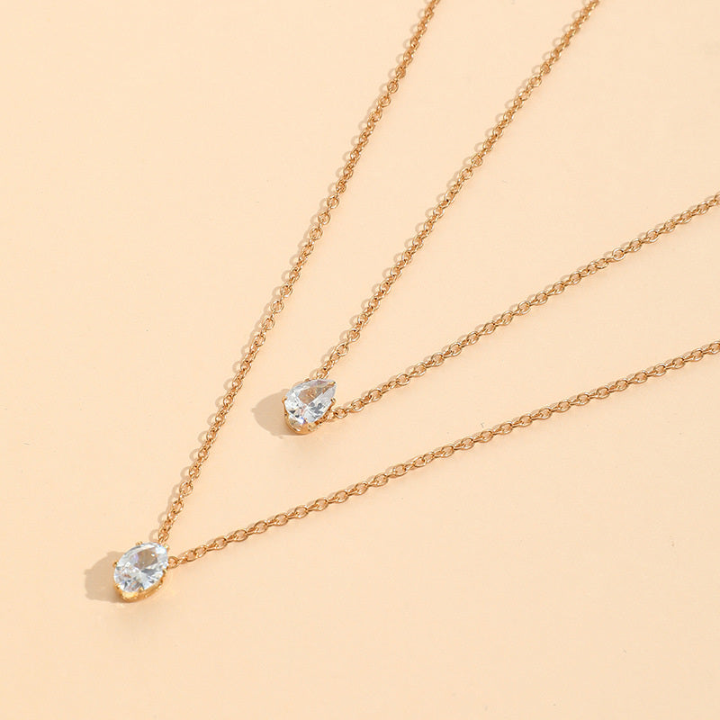 Simple Crystal Geometric Gold Color Pendant Necklace Set for Women Cha PearlPulse